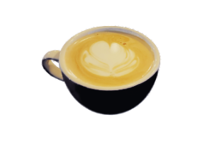 Taza de Latte con espuma de leche y diseño en la parte superior
